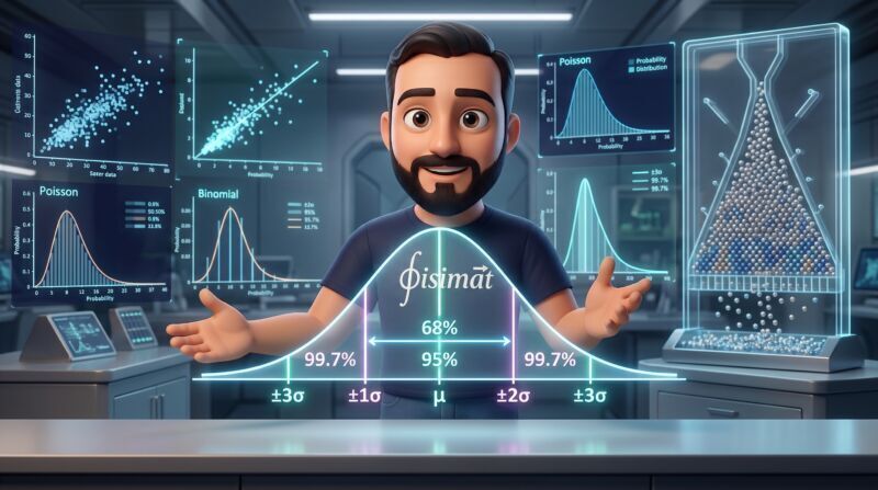 Ing. Carlos Julián explicando la campana de Gauss, regla empírica y tipificación Z en Fisimat 3D